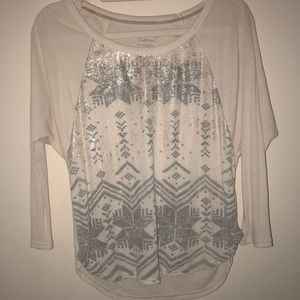 American Eagle Cream Flowy Aztec Pattern Blouse